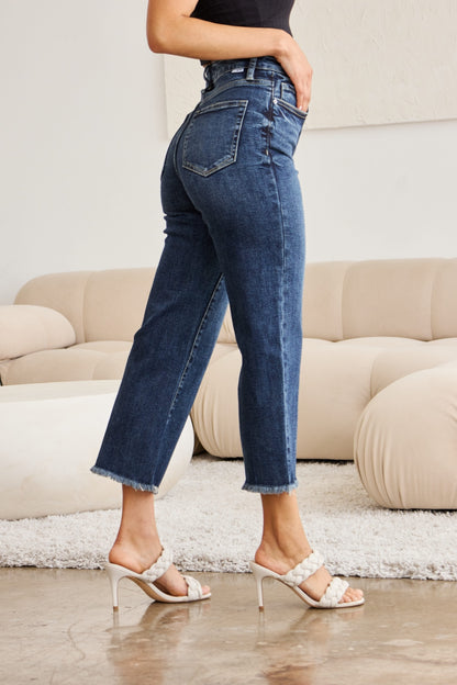 RFM Full Size Tummy Control High Waist Raw Hem Jeans - In Style Chics Boutique LLC
