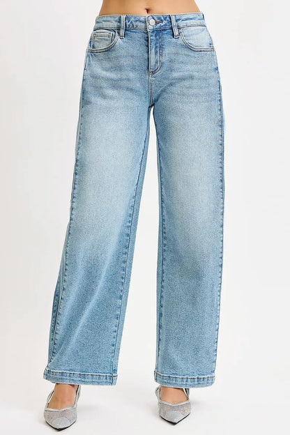 RISEN Mid Rise Wide Barrel Transferable Leg Snap Jeans at In Style Chics Boutique 