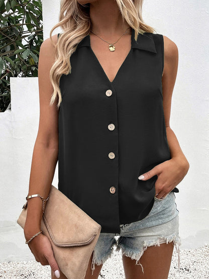 Full Size Johnny Collar Button Up Tank - More Colors! - In Style Chics Boutique LLC