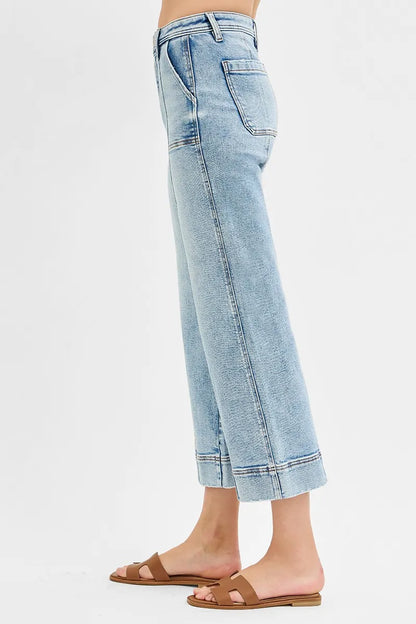 RISEN High Rise Crop Wide Leg Jeans with Front Seam Detail - In Style Chics Boutique 