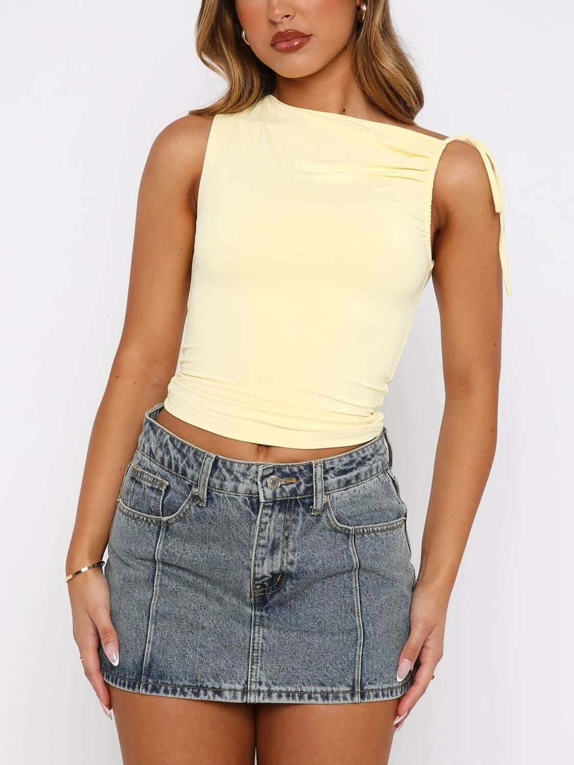 Lovelet Ruched Asymmetrical Neck Cami - In Style Chics Boutique LLC