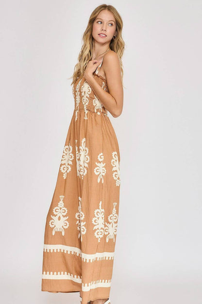 Smocked Printed Wide Leg Jumpsuit  - Cute Clothes Online - In Style Chics Boutique Women's Juniors Plus Size Apparel 