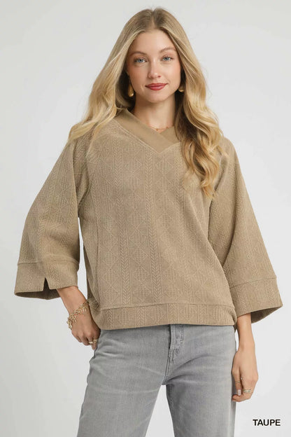 Textured Knit V-Neck Top at In Style Chics Boutique 