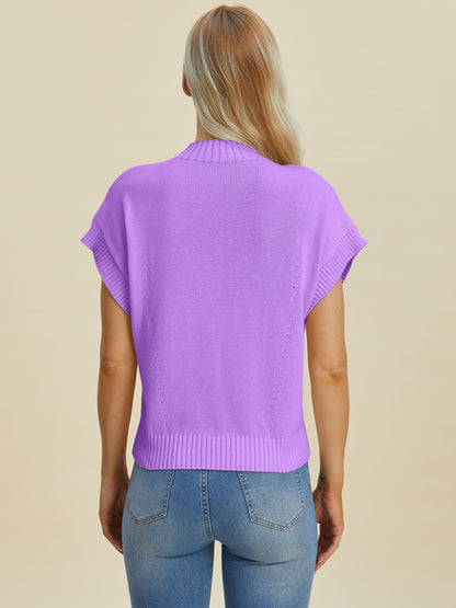 Double Take Full Size Mock Neck Short Sleeve Sweater - In Style Chics Boutique LLC