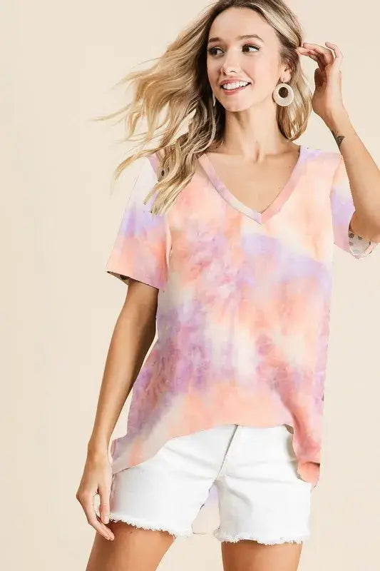 Tie Dye French Terry V Neck Top