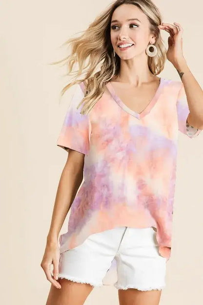 Tie Dye French Terry V Neck Top