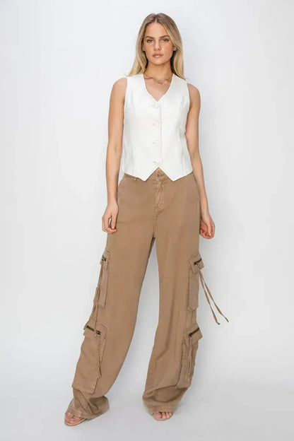 RISEN V Neck Button Down White Vest - In Style Chics Boutique Women's Juniors Plus Size Apparel Online 