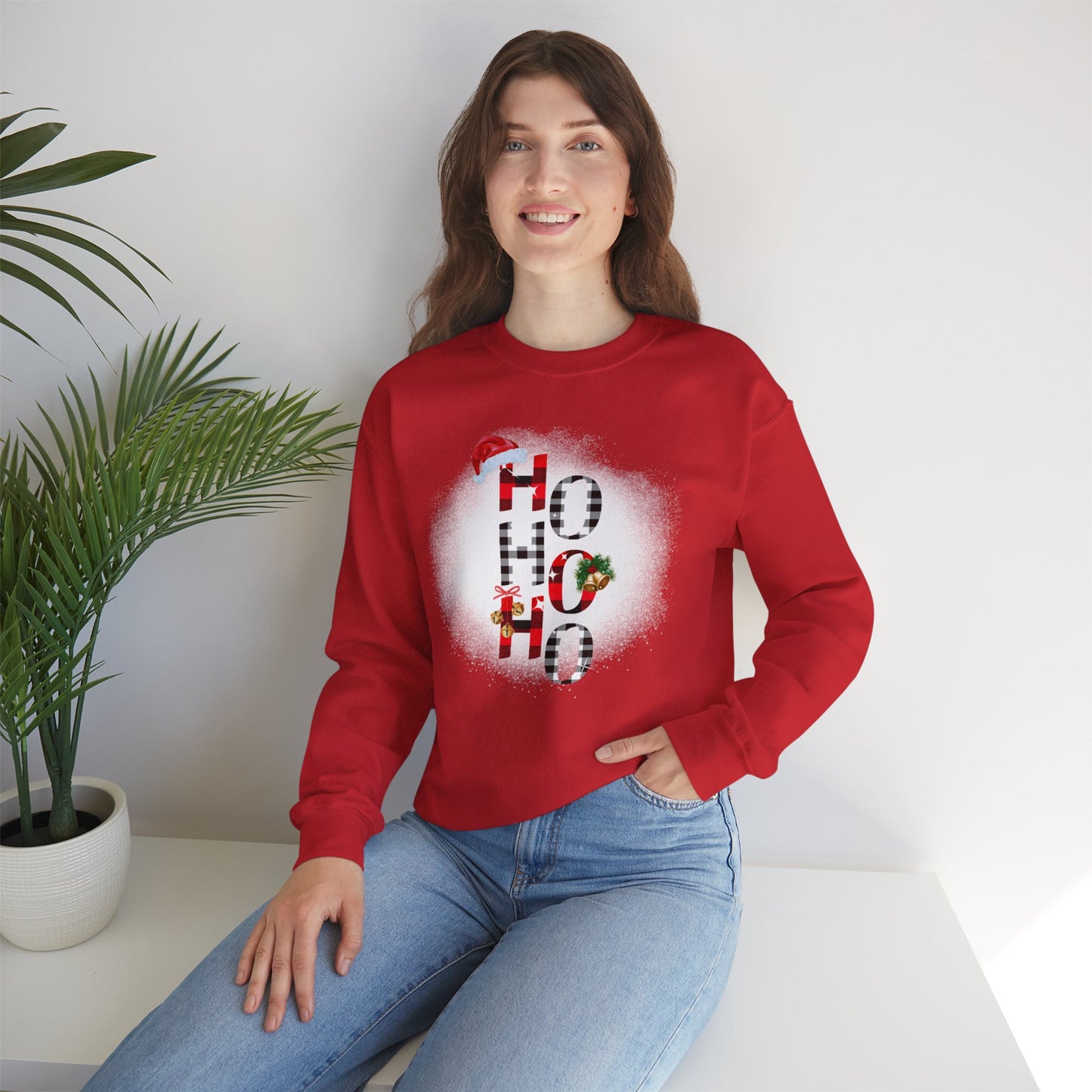 Shop Unisex Heavy Blend™ Crewneck "Ho Ho Ho" Printed Sweatshirt for Christmas at In Style Chics Boutique 