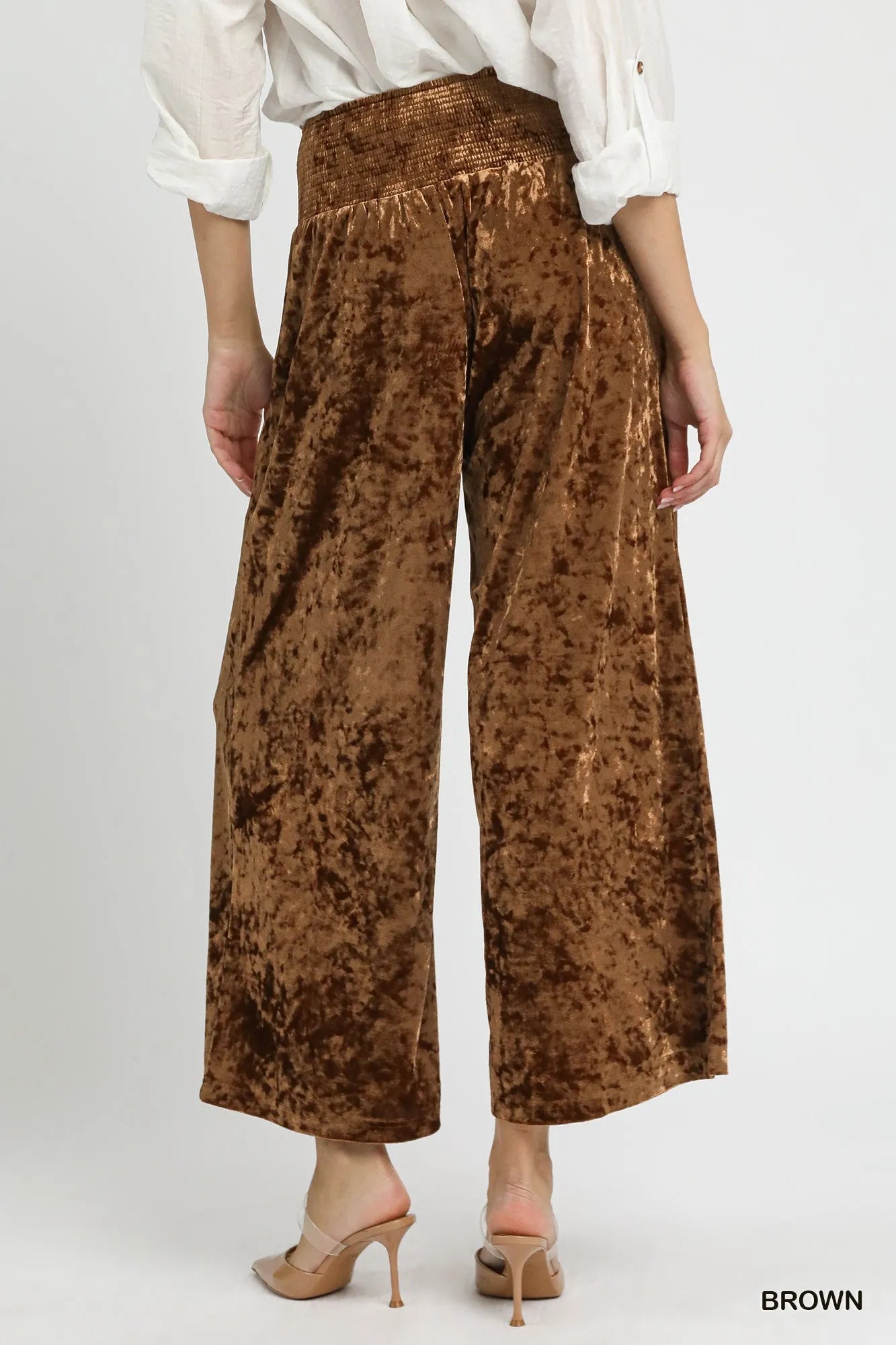 Velvet Wide Leg Pants Smocked Waistband at In Style Chics Boutique 