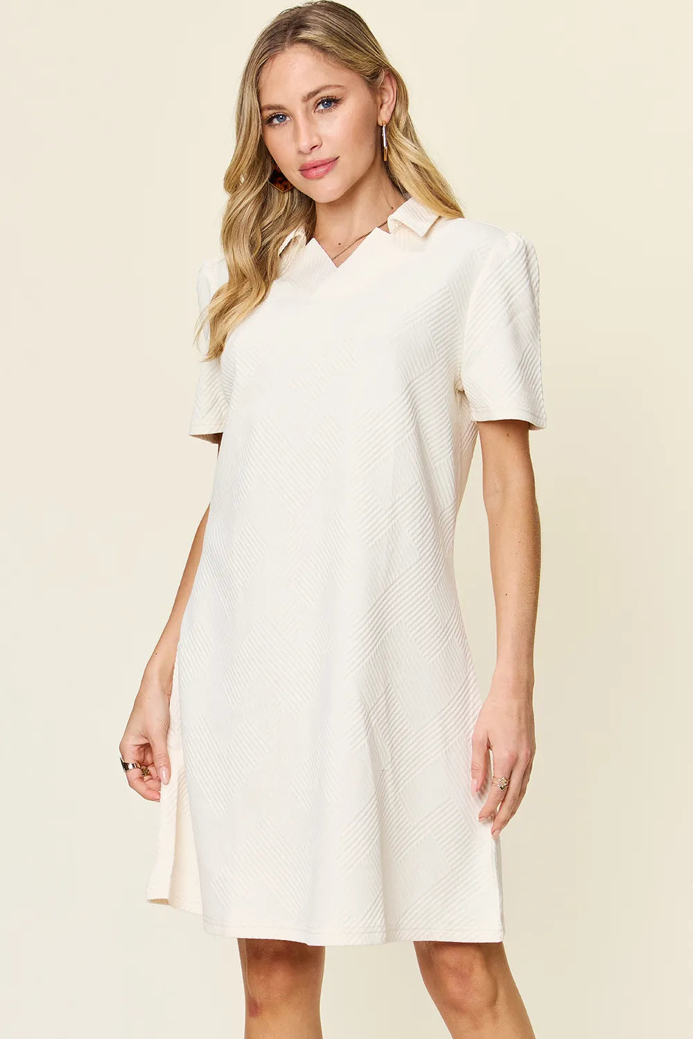 Short Sleeve Dress, Textured Collared Neck - In Style Chics Boutique Women's Juniors Plus Size Clothes 
