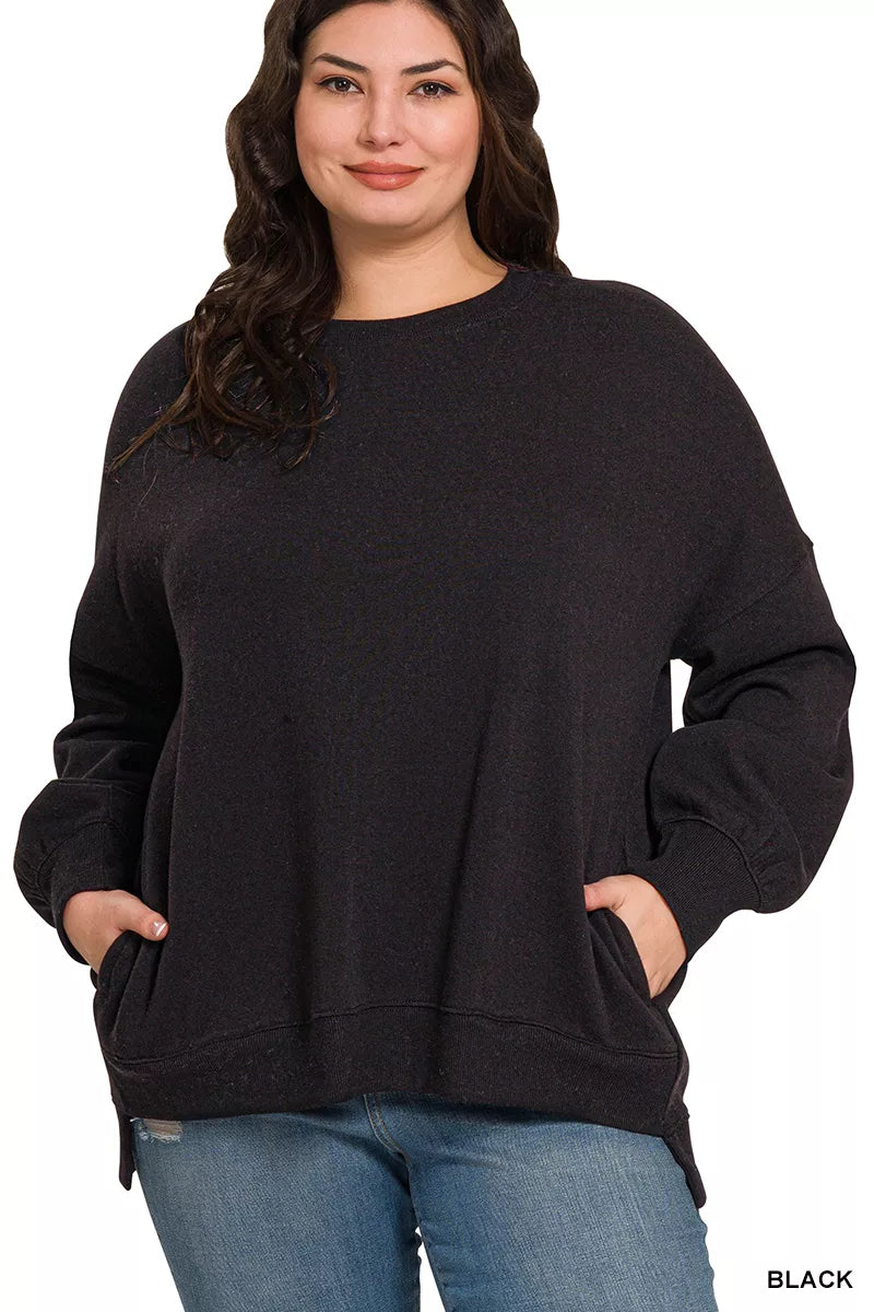 Shop Fleece Hi-low 🖤  Boyfriend Sweatshirt with Pockets at In Style Chics Boutique 