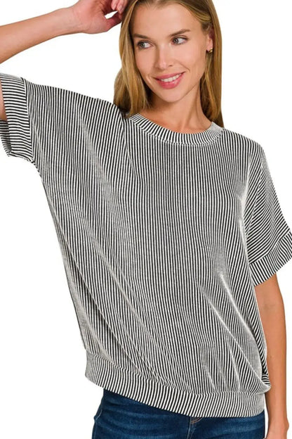 Corded Rib Short Sleeve T-Shirt - In Style Chics Boutique Women's Juniors Apparel Online 