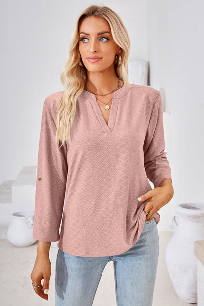 V-Neck Roll-Tap Sleeve Blouse - In Style Chics Boutique LLC