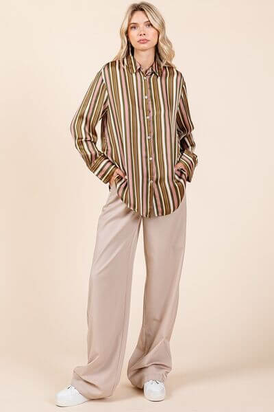  Striped Button Down Satin Shirt