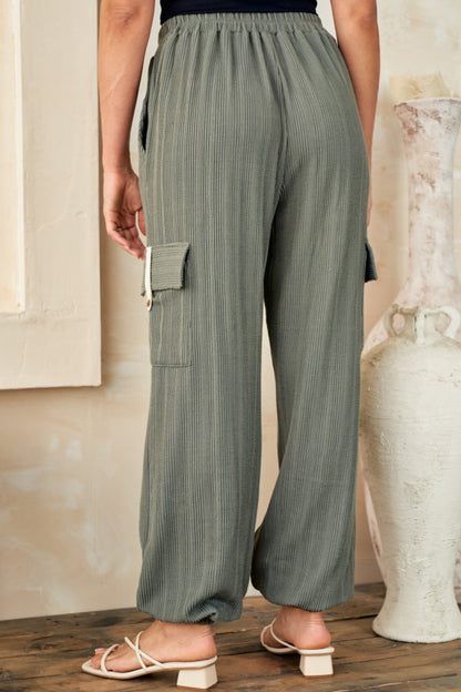 Hailey & Co Textured Rib Cargo Pants - In Style Chics Boutique LLC