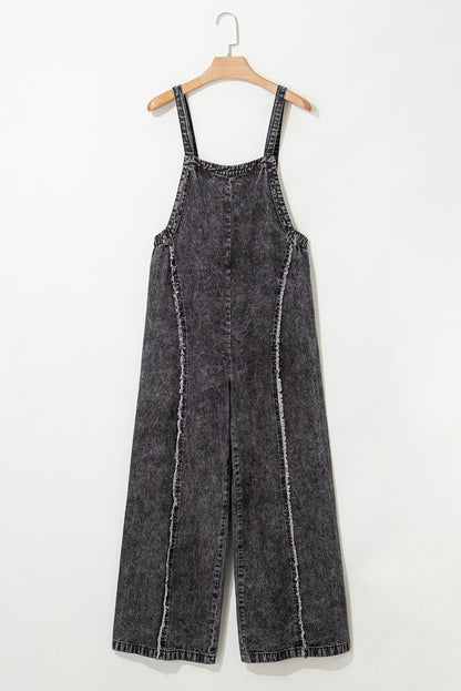 Light Wash Frayed Exposed Seam Wide Leg Denim Overalls for Women Juniors - Cute Clothing Online - In Style Chics Boutique 