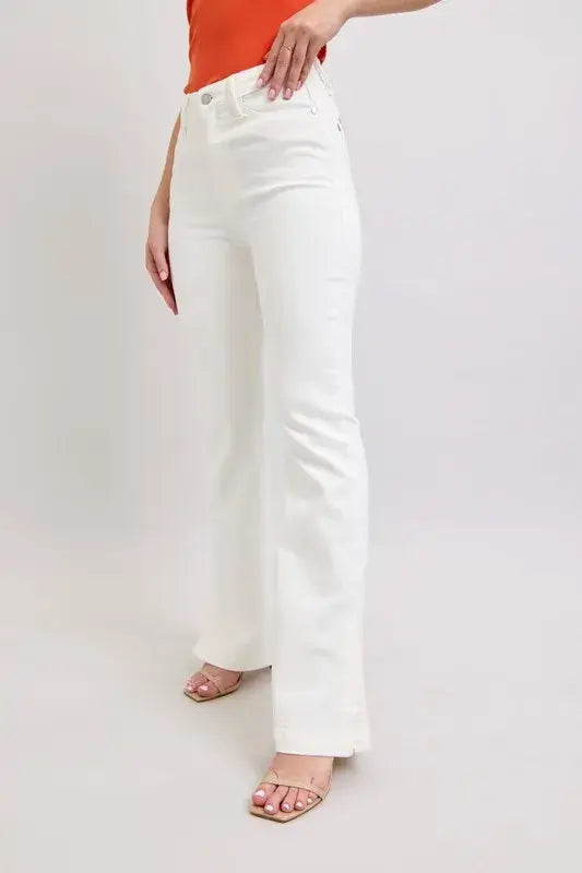 Judy Blue High Waist Side Slit Slim Bootcut White Jeans - In Style Chics Boutique Women's Juniors Plus Size Apparel Online 