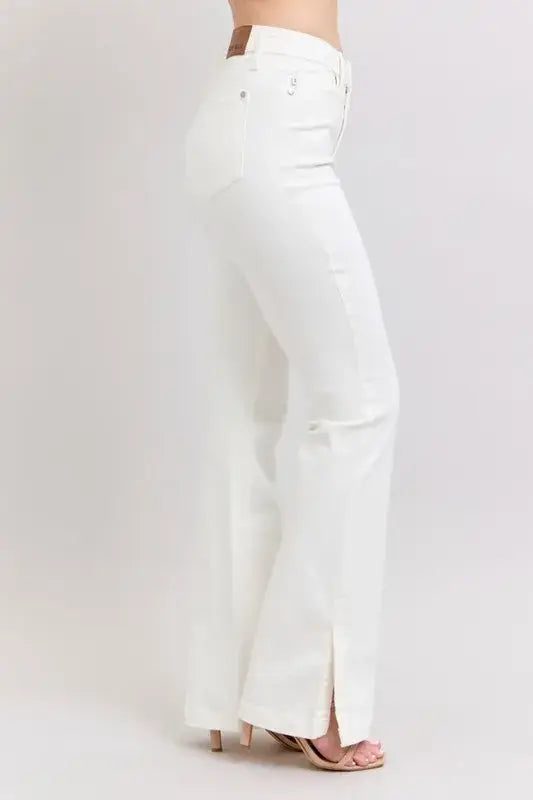 Judy Blue High Waist Side Slit Slim Bootcut White Jeans - In Style Chics Boutique Women's Juniors Plus Size Apparel Online 