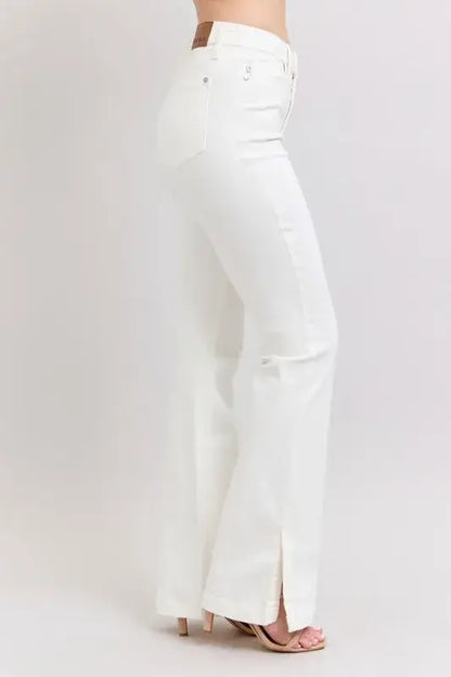 Judy Blue High Waist Side Slit Slim Bootcut White Jeans - In Style Chics Boutique Women's Juniors Plus Size Apparel Online 