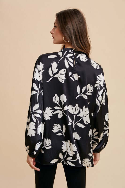 Annie Wear Frill Printed Balloon Sleeve Blouse - In Style Chics Boutique LLC