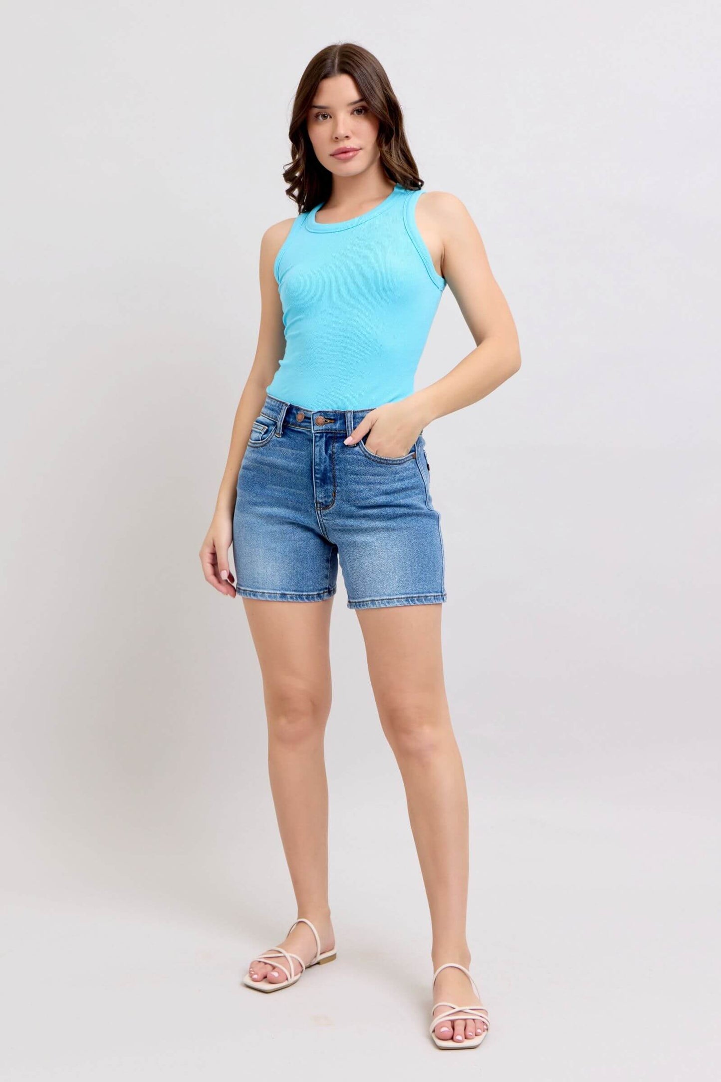 Judy Blue 2 Button Denim Shorts with Pockets -  In Style Chics Boutique Women's Juniors Plus Size Apparel Online