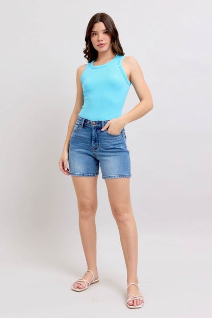 Judy Blue 2 Button Denim Shorts with Pockets -  In Style Chics Boutique Women's Juniors Plus Size Apparel Online