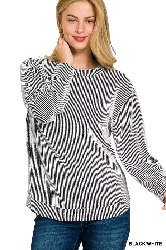 Raised Rib Round Neck Long Sleeve Top at In Style Chics Boutique 