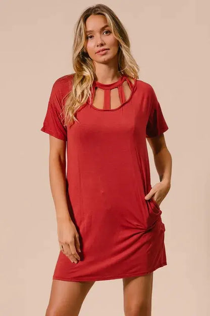 Front Cutout Mini Tee Dress with Pockets - Shop Cute Clothes Online - In Style Chics Boutique Women's Juniors Apparel 