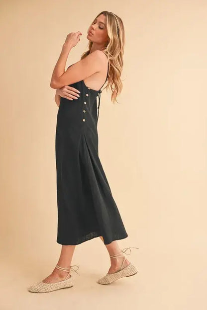 Side Button Midi Black Cami Dress - In Style Chics Boutique Women's Juniors Apparel Online 