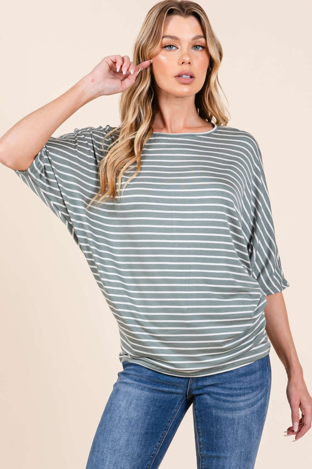 Striped Boat Neck Dolman Sleeve Top - Cute Clothes Online - In Style Chics Boutique Women's Juniors Apparel  