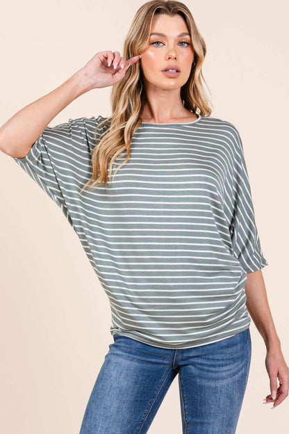 Striped Boat Neck Dolman Sleeve Top - Cute Clothes Online - In Style Chics Boutique Women's Juniors Apparel  