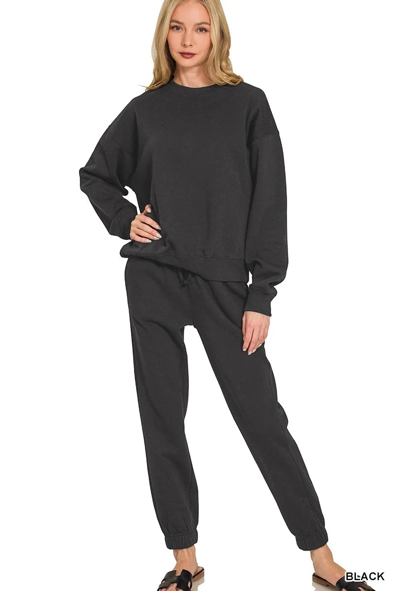 Fleece Long Sleeve Pullover & Jogger Set Sweatpant Outfit, at In Style Chics Boutique 