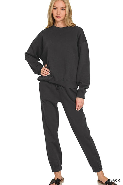 Fleece Long Sleeve Pullover & Jogger Set Sweatpant Outfit, at In Style Chics Boutique 