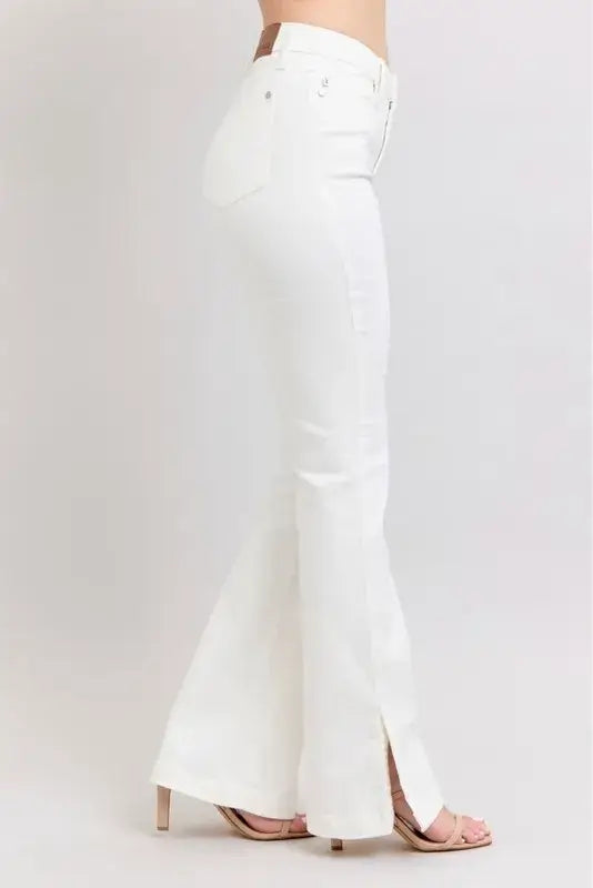 Judy Blue High Waist Side Slit Slim Bootcut White Jeans - In Style Chics Boutique Women's Juniors Plus Size Apparel Online 