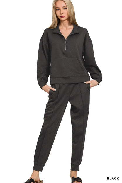 Scuba Half Zip Black Sweatshirt and Joggers Set at In Style Chics Boutique Outfits