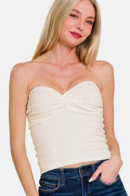 Ruched Twisted Sweetheart Neck Strapless Tube Like Top - In Style Chics Boutique Women's Juniors Apparel Cute Clothes Online 