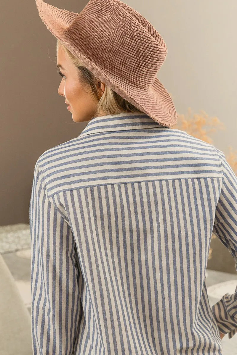 Striped Button Down Shirt, Lurex Linen at In Style Chics Boutique 