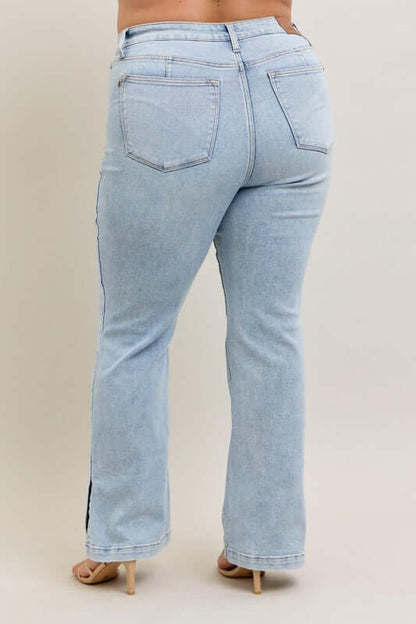 Judy Blue Tummy Control Vintage Wash Side Slit Slim Boot Jeans - In Style Chics Boutique Women's Juniors Plus Size Apparel Online 