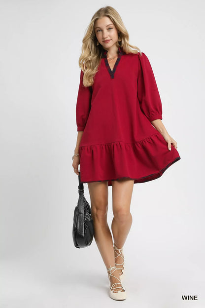 French Terry Ruffle Hem Dress with Plaid Trim at In Style Chics Boutique Fall Fashion Must Haves