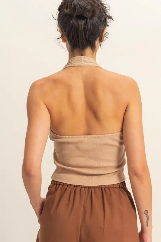 Halter Neck Buttoned Washed Top