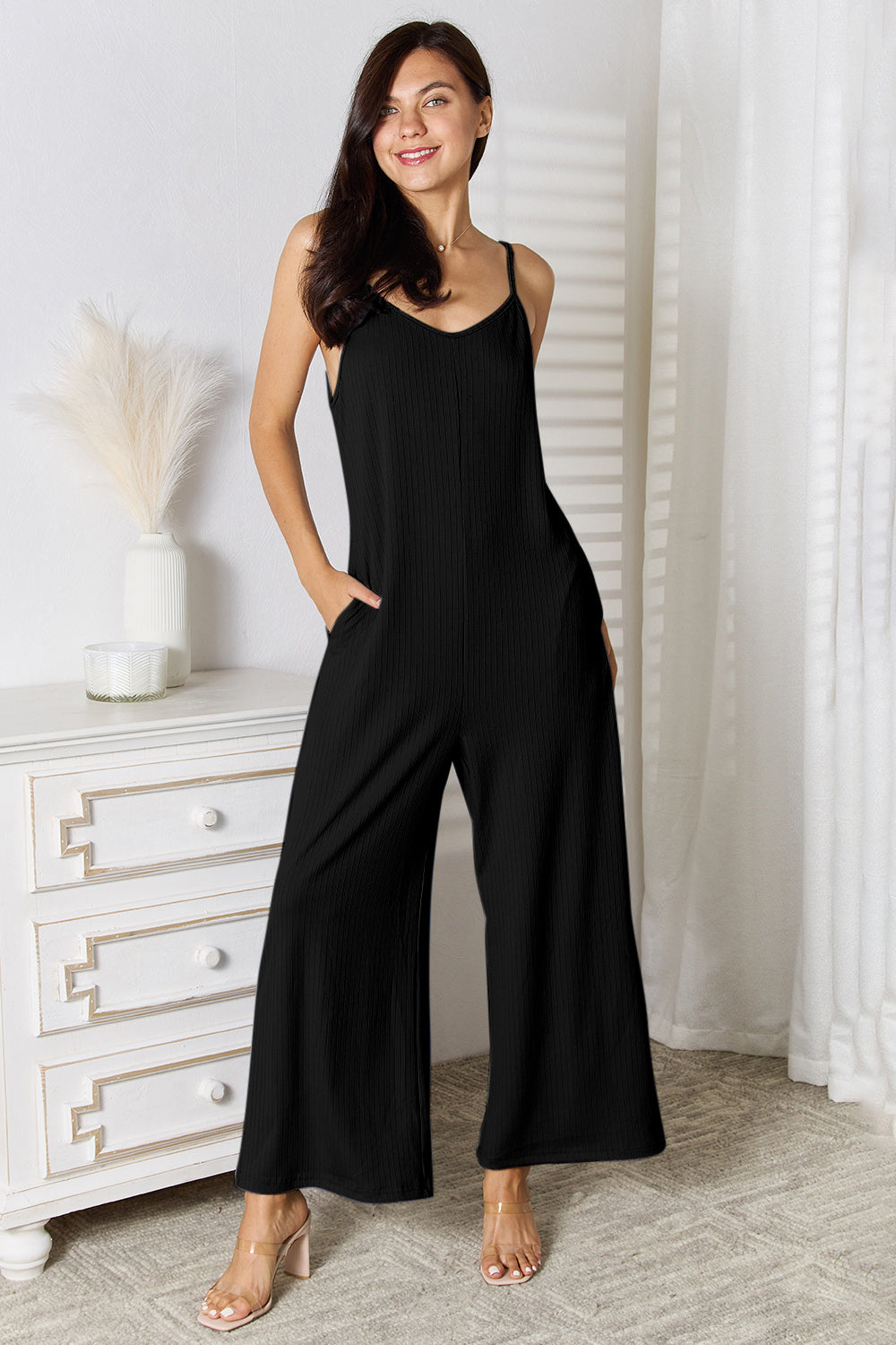 Basic Bae Full Size Spaghetti Strap V-Neck Jumpsuit - In Style Chics Boutique LLC