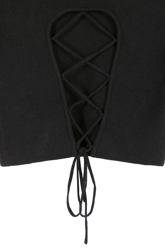 Mock neck lace-up open back top - In Style Chics Boutique LLC