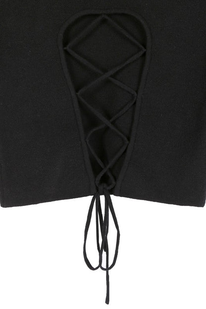 Mock neck lace-up open back top - In Style Chics Boutique LLC