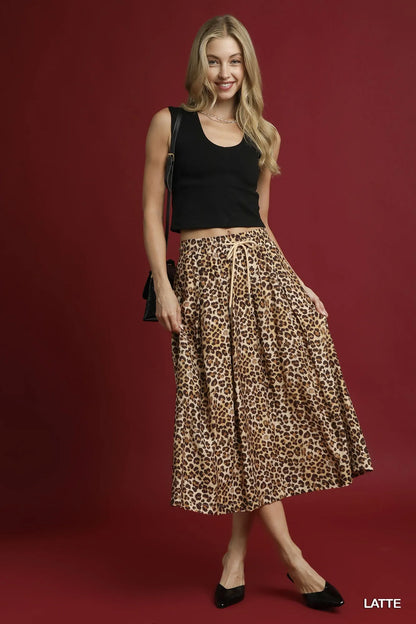 Drawstring Leopard Midi Skirt at In Style Chics Boutique 