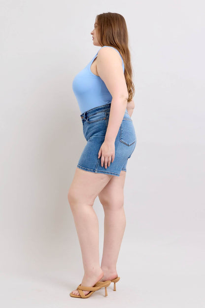 Judy Blue 2 Button Denim Shorts with Pockets -  In Style Chics Boutique Women's Juniors Plus Size Apparel Online