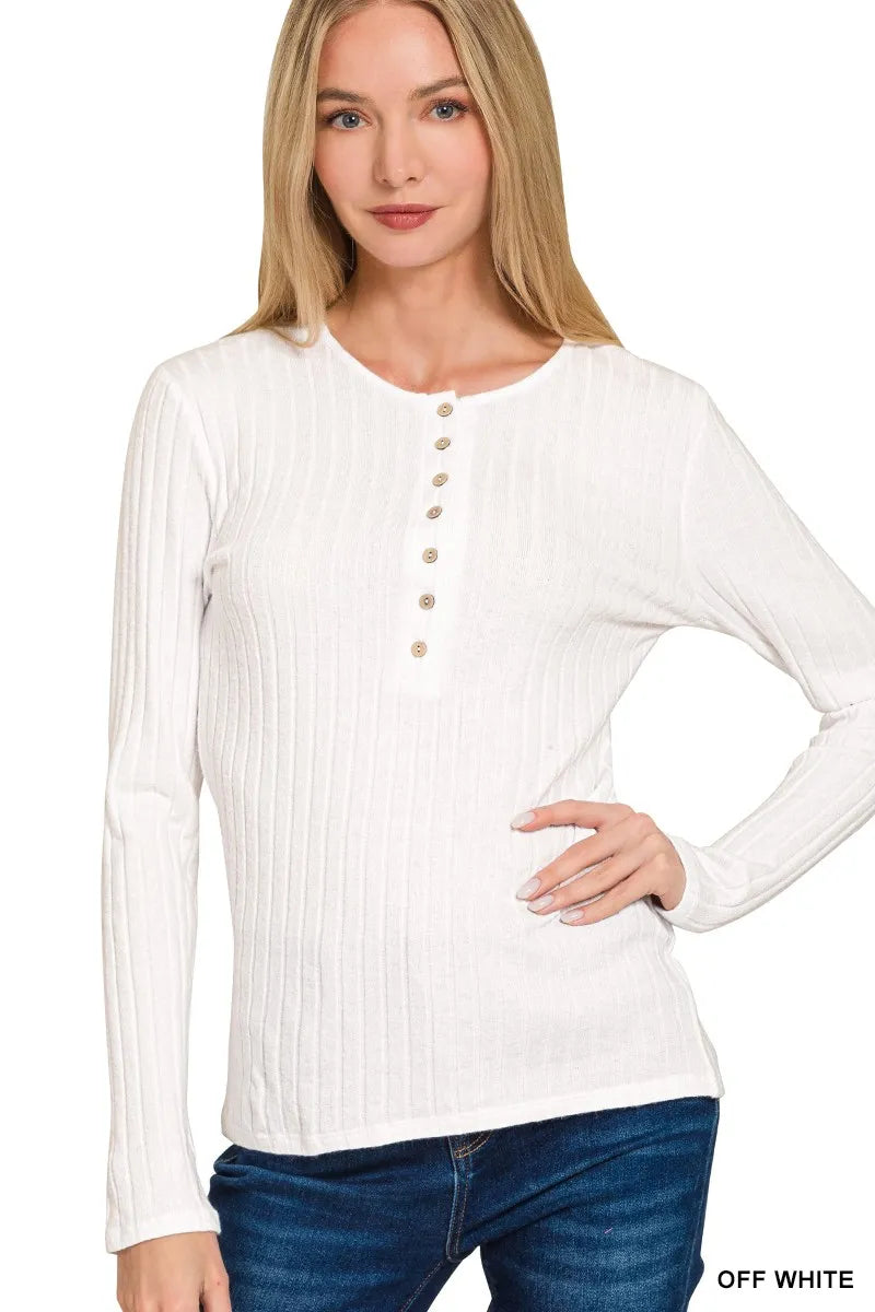 Ribbed Long Sleeve Half Button Top at In Style Chics Boutique 