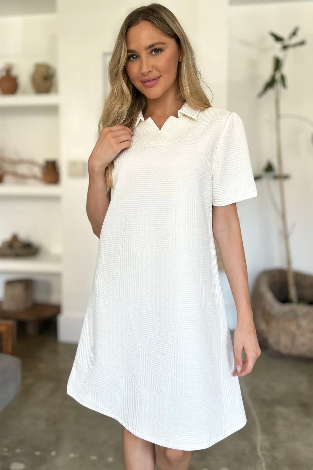 Textured Short Sleeve Dress - In Style Chics Boutique Women's Juniors Plus Size Clothes 