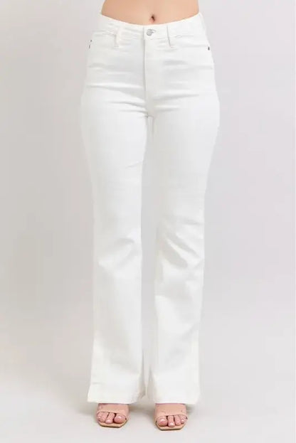 Judy Blue High Waist Side Slit Slim Bootcut White Jeans - In Style Chics Boutique Women's Juniors Plus Size Apparel Online 