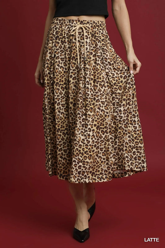 Drawstring Leopard Midi Skirt at In Style Chics Boutique 