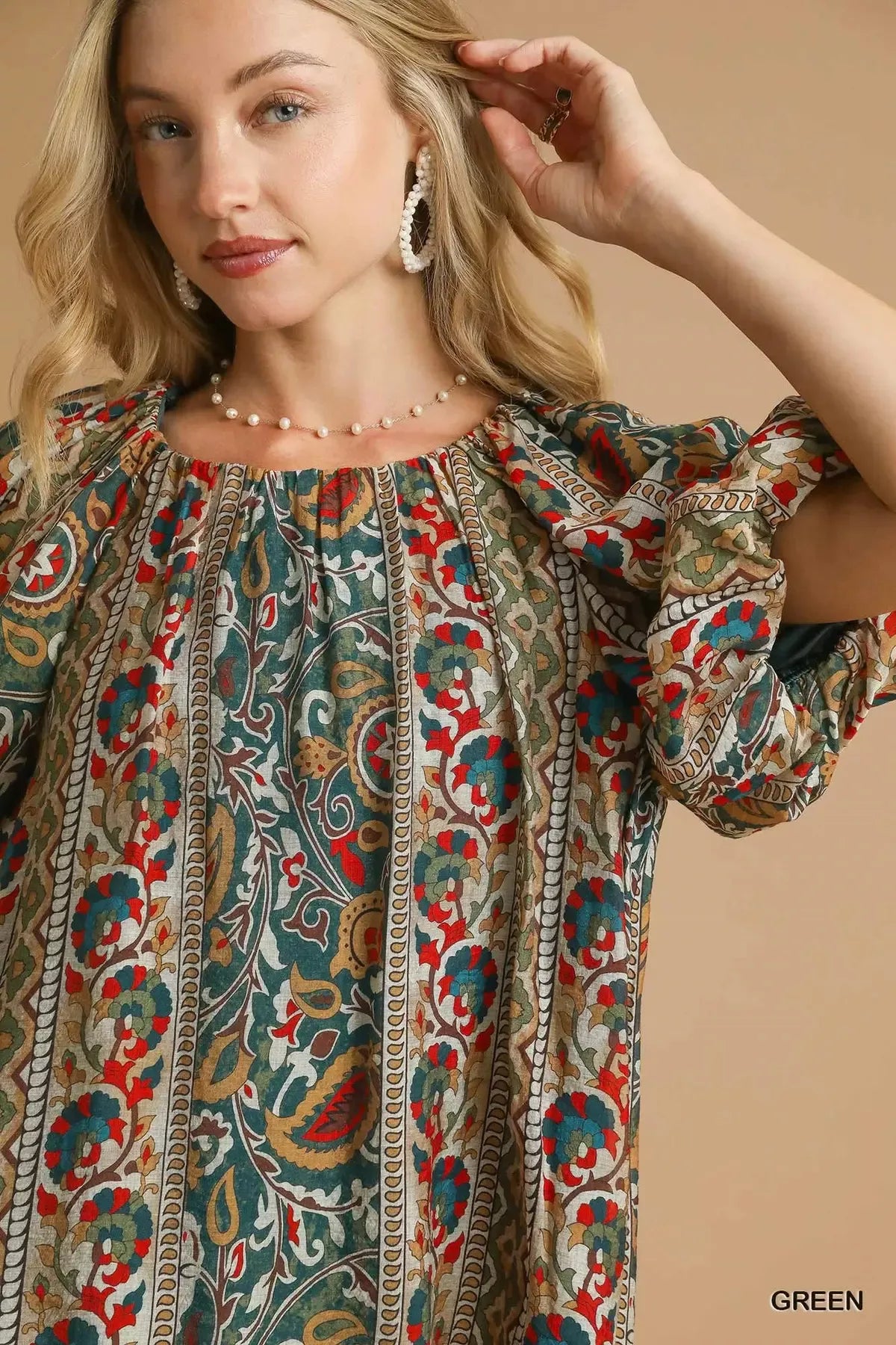 Boho Blouse, Floral Stripe Puff Sleeve at In Style Chics Boutique 